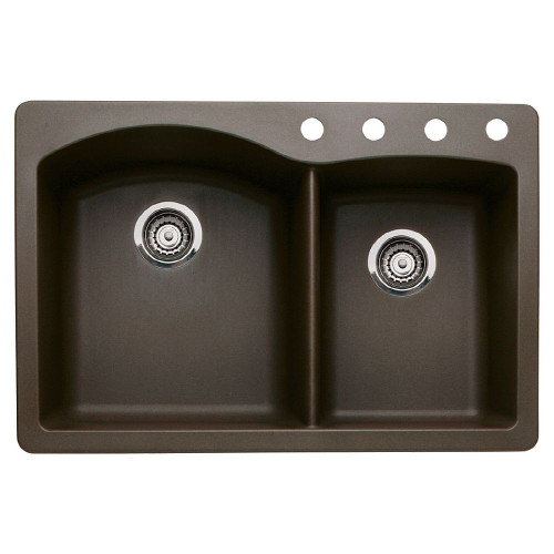 Blanco 440213-4 22-In X 33-In Double-Basin Granite Drop-In Or Undermount 4-Hole Residential Kitchen Sink in Cafe Brown