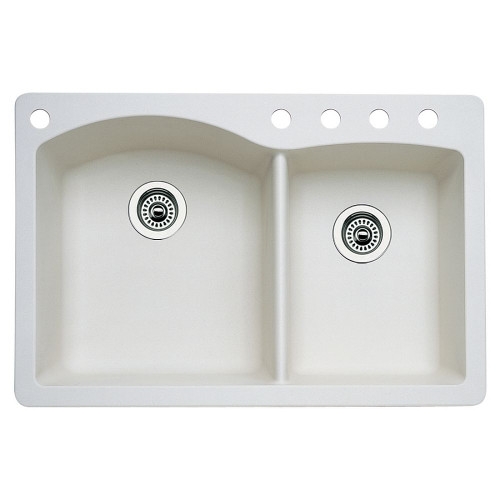 Blanco 440217-5 22-In X 33-In Double-Basin Granite Drop-In Or Undermount 5-Hole Residential Kitchen Sink in Biscuit