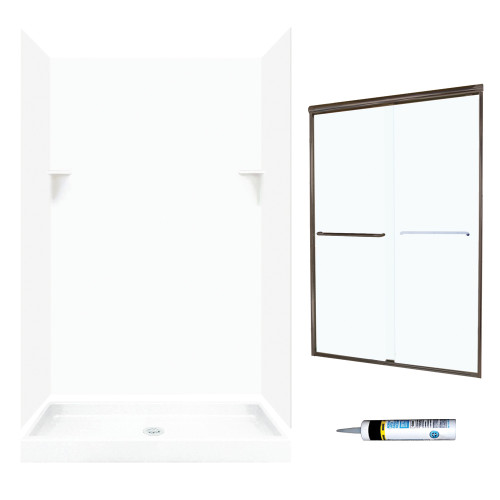 Swan SSP3248010-M46570BC 72-in x 48-in x 32-in 5-Piece Alcove Shower Kit in White