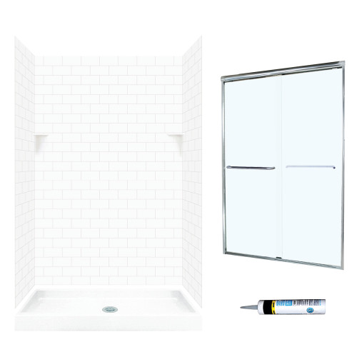 Swan STP3448010-M46570CC 72.5-in x 48-in x 34-in 5-Piece Alcove Shower Kit in White