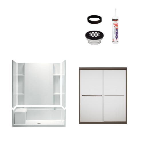 74.5-in x 36-in x 60-in Vikrell Wall and Floor 5-Piece Alcove Shower Kit in Deep Bronze with Frosted Glass 74.5-in x 36-in x 60-in Vikrell Wall and Floor 5-Piece Alcove Shower Kit in Deep Bronze with Frosted Glass