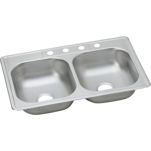 Dayton D233212 Stainless Steel Double Bowl Top Mount Sink with 2 Faucet Holes in Satin