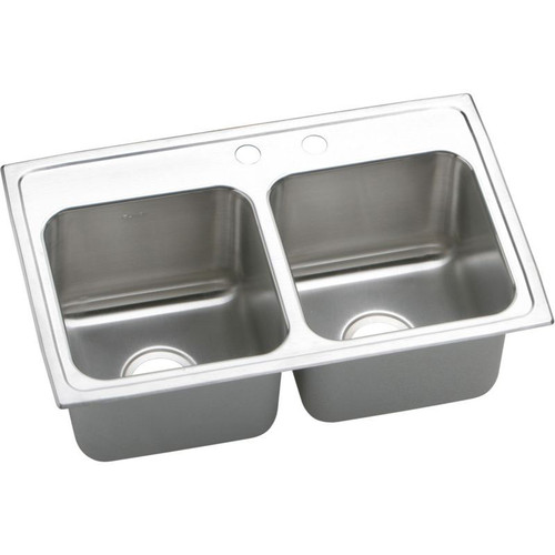 29" x 18" x 10" 18 Gauge Stainless Steel Equal Double Bowl Drop-in Kitchen Sink with Middle Right 2 Faucet Holes in Lustrous Satin