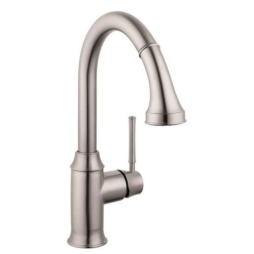 Hansgrohe 04215800 Talis C Pull-Down Kitchen Faucet with High-Arc Spout, Magnetic Docking, and Locking Spray Diverter in Steel Optic Hansgrohe 04215800 Talis C Pull-Down Kitchen Faucet with High-Arc Spout, Magnetic Docking, and Locking Spray Diverter in Steel Optic