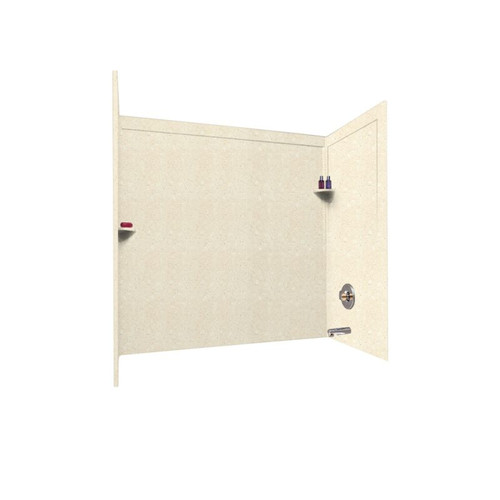 32-in D x 60-in W x 60-in H Solid Surface Bathtub Wall Kit in Pebble