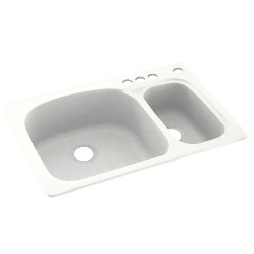 33-in D x 22-in W x 9.75-in H Solid Surface Dual Mount Double Bowl Kitchen Sink with 4-Hole in Tahiti White