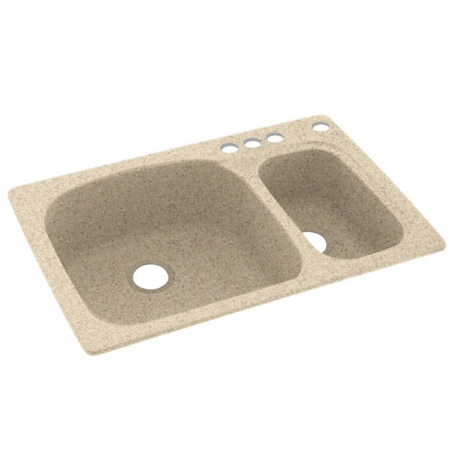 33-in D x 22-in W x 9.75-in H Solid Surface Dual Mount Double Bowl Kitchen Sink with 4-Hole in Bermuda Sand