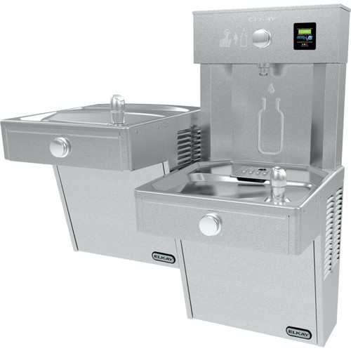 Filtered Vandal-Resistant Bottle Filling Station with Bi-Level Vandal-Resistant Cooler in Stainless Steel