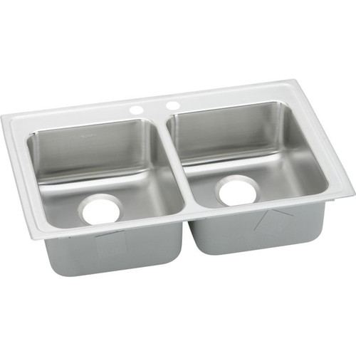 33" x 19-1/2" x 6" 18 Gauge Stainless Steel Equal Double Bowl Quick-Clip Drop-in ADA Kitchen Sink with 2 Faucet Holes in Lustrous Satin