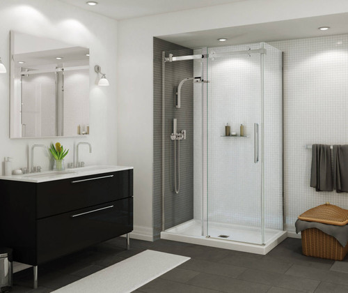 48in x 34in Rectangular Corner Left Acrylic Shower Base with Center Drain, in White