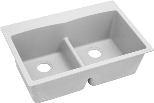 33" x 22" x 10" Quartz Equal Double Bowl Drop-in Sink with Aqua Divide in White