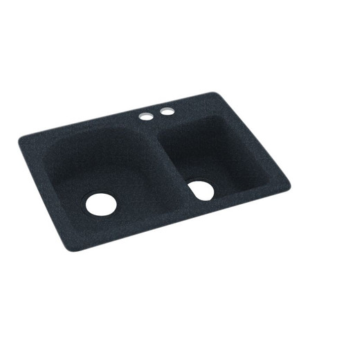 Swan KS02518DB.015-2B 18-in D x 25-in W x 7.5-in H Solid Surface Dual Mount Double Bowl Kitchen Sink with 2-Hole in Black Galaxy