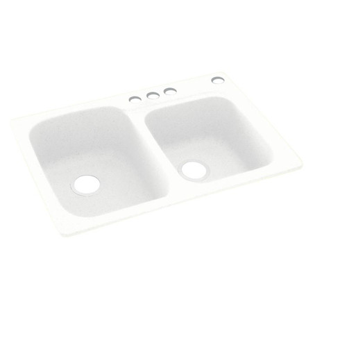 33-in D x 22-in W x 9-in H Solid Surface Dual Mount Double Bowl Kitchen Sink with 4-Hole in White
