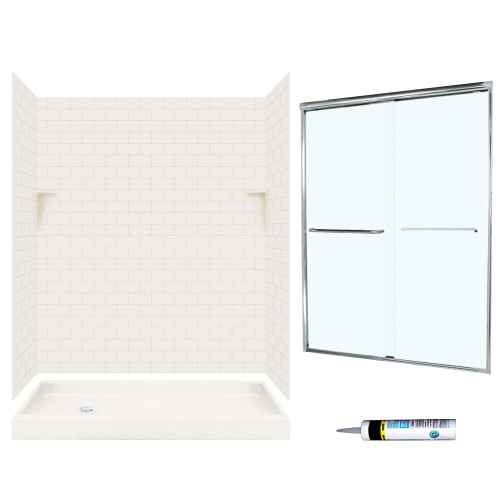 Swan STP326L018-M58570CC 72.5-in x 60-in x 32-in 5-Piece Alcove Shower Kit in Bisque