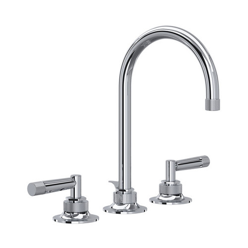 Rohl MB-2019LMAPC-2 Graceline C-Spout Widespread Bathroom Faucet with Metal Lever Handle, Polished Chrome