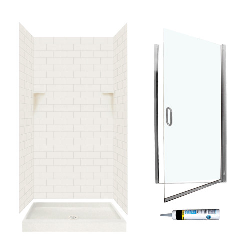 Swan STP3636018-M34570CC 72.5-in x 36-in x 36-in 5-Piece Alcove Shower Kit in Bisque