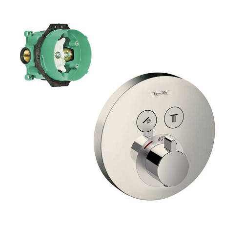 Hansgrohe K15743-01850BN ShowerSelect E Thermostatic Round 2-Function Trim with Rough-In in Brushed Nickel