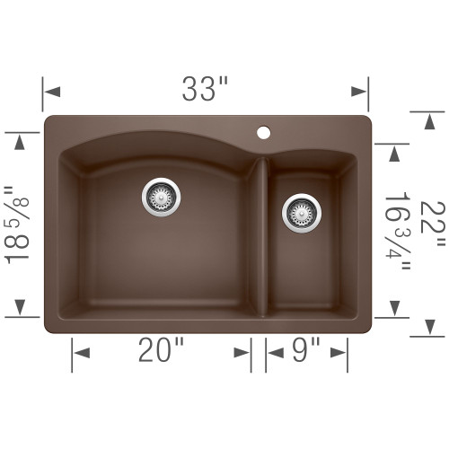 Blanco 440197 22-In X 33-In Double-Basin Granite Drop-In Or Undermount 1-Hole Residential Kitchen Sink in Cafe Brown