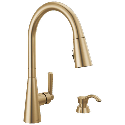 Delta 19893Z-CZSD-DST Boyd 11.63-in x 10.75-in x 16.50-in Single-Handle Pull-Down Kitchen Faucet with Soap Dispenser and Shieldspray Technology, Champagne Bronze