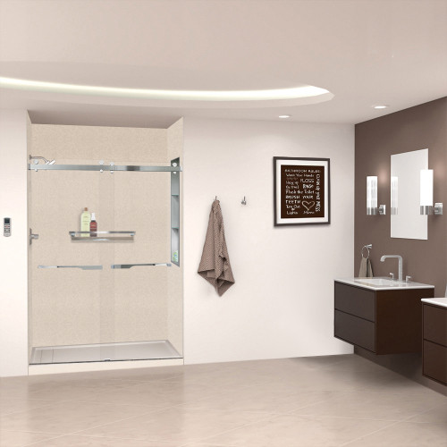 Transolid SWK603696-28V SaraMar 60-in x 36-in x 96-in Glue to Wall 3-Piece Shower Wall Trimmable Kit, Cashew Velvet