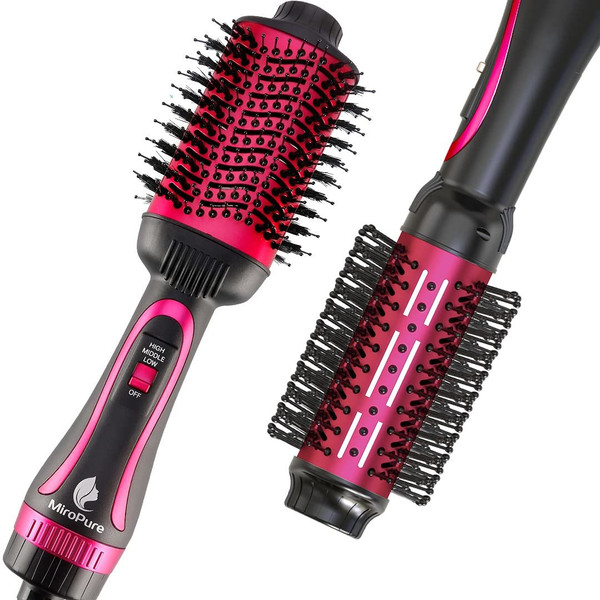 Hair Dryer Brush, MiroPure Hot Air Brush One Step Hair Dryer & Volumizer Brush Blow Dryer Styler with Leakage Protector for Straightening, Curling, Blow Dryer Curling Brush Rose Red