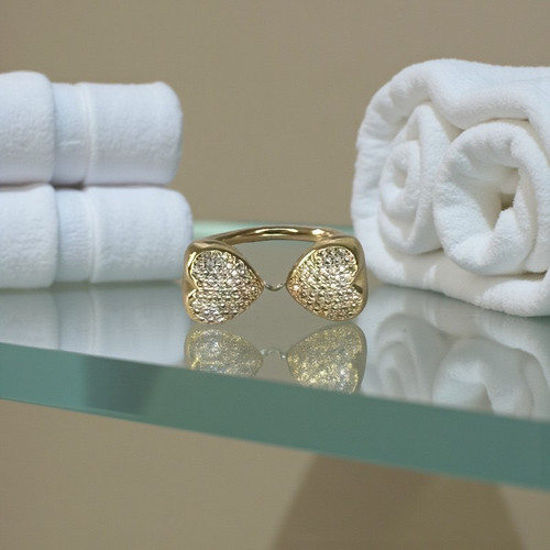 Double Heart Pave Zirconia Diamond Ring