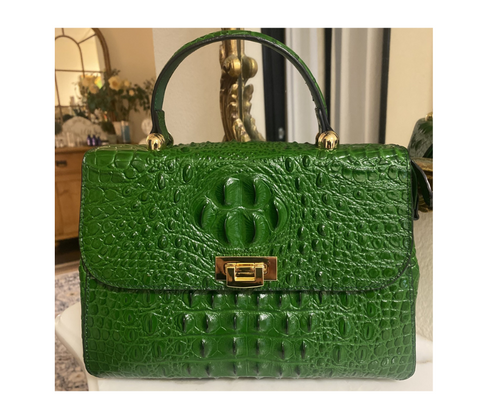 Green Très Jolie Crocodile Top Handle Handbag