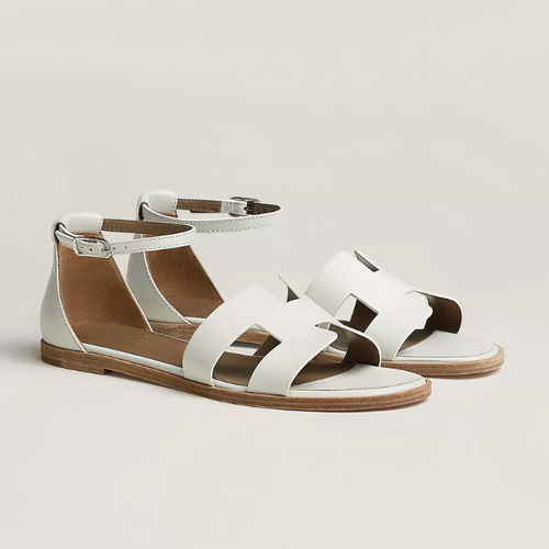 Hermes Pre-loved Santorini Sandals White Leather