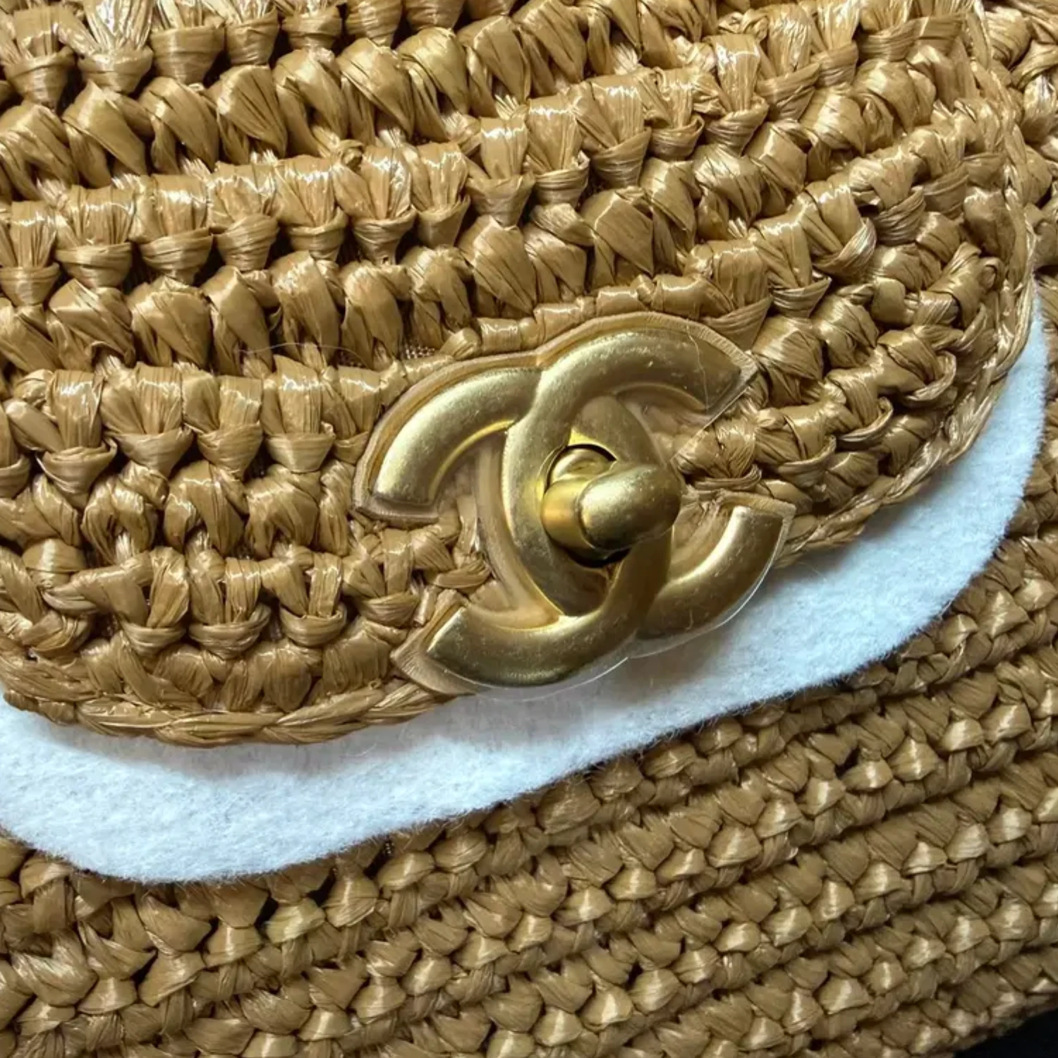 Luxury-Inspired Small Raffia Shopping Bag – Dark Beige with Gold-Tone Hardware