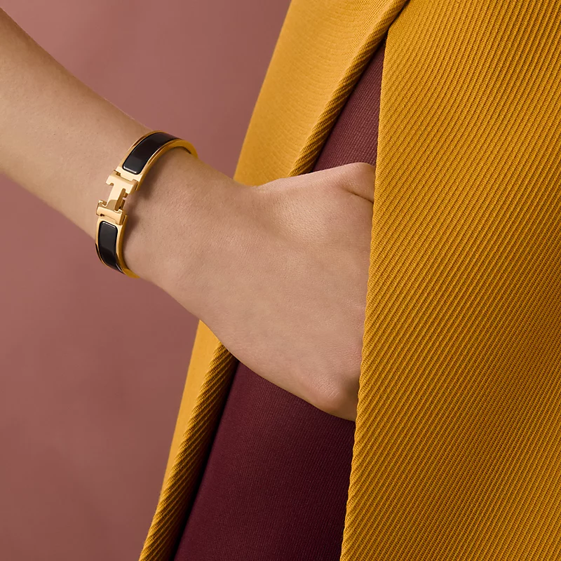 Girl Wearing Hermes Inspired H Bracelet - Black