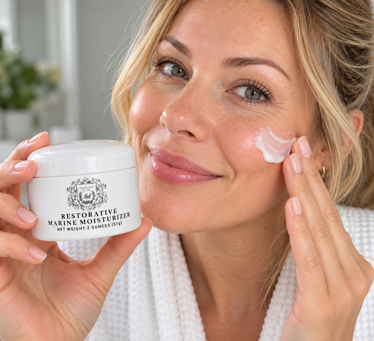 Le Marine Restorative Moisturizer All Skin Type Description 5 Reviews Why You Should Use Le Marine Restorative Moisturizer Le Marine Restorative Moisturizer is your go-to solution for revitalized, youthful skin, powered by bio-fermented Red Marine Algae harvested off the pristine coast of Hawaii. This luxurious cream is clinically proven to increase hydration by up to 70% and visibly reduce fine lines and wrinkles in just 4 weeks. Formulated with a potent blend of 13 natural antioxidants, skin-repairing marine peptides, and age-defying vitamins, this ultra-rich moisturizer delivers a spa-like experience and results comparable to department store creams priced at $350 and above, at a fraction of the cost. Perfect for dry, aging, or sensitive skin, it soothes redness, boosts collagen production, and improves skin firmness for a radiant, lifted glow. If you’re looking for a high-performance cream that delivers visible transformation without compromising quality, this is it. le-marine.jpg Key Benefits of Le Marine Restorative Moisturizer Deeply Hydrates and Nourishes Infused with sodium hyaluronate and Vitamin E, it delivers long-lasting hydration and restores moisture balance. Visibly Reduces Fine Lines and Wrinkles Marine peptides and retinyl palmitate work together to boost elasticity and diminish signs of aging. Boosts Collagen and Skin Firmness Clinically shown to increase skin density and collagen stimulation by up to 20% in 4 weeks. Soothes Redness and Irritation Ginkgo biloba and red marine algae calm sensitive skin, reducing inflammation and restoring comfort. Brightens and Evens Out Skin Tone Vitamin C and rose hip extract help fade discoloration and promote a radiant, healthy glow. Unlock the power of Bio-fermented Sea Algae harvested at peak season, harvested from the Coast of Hawaii. Experience visible youth-regenerating La Marine Creme for a boost of energizing, repairing and rejuvenating your skin. The moisturizer that delivers cell-renewing benefits to the skin with Marine Algae. The abundance of 13 unique and powerful antioxidants in an ultra-rich, healing moisturizer, with energized natural repair. At first application sensitive skin is soothed and dryness disappears. Devoted clients experience and share results reporting, skin feels firmer, lines and wrinkles are visibly diminished, and a more uplifted, and rejuvenation emerges. la-marine-cream.png Re-Formulated & Newly Packaged - Coming Soon Clinically tested to improve fine lines and increase hydration levels. This formula Contains Bio Fermented Red Marine Sea Algae a selected strain rich in nutrients and abundant along the shores of the Hawaiian Islands. An effective and affordable Luxury Cream. All skin types excluding oily & problematic. A Similar but better formula that compares to department store brand retailing for $350.00-$425.00, Algae peptides harvested and fermented from the Coast of Hawaii. Warm the product in the palm of your hand and press it into the skin! Rich in nutrients, visibly reducing fine lines, enhances elasticity for a resilient look, soothes the look of visible redness and irritation providing hydration and deep moisturization. marine-algae-2.png What You Will Notice: - In just hours, skin feels firmer, looks smoother & more radiant.* - Repairs the look of lines & wrinkles in just 4 weeks.* - Helps to visibly lift skin in just 4 weeks. marine-algae-5.png Clinical Studies: Increase in collagen stimulation, 20% increased density within four weeks. Skin moisture and hydration levels increase 70% within 4 weeks. marine-algae-4.png Ingredients: Red Marine Algae - from Hawaii, improves moisture, reduces fine lines and redness, increases skin firmness, elasticity and cell turnover. Sodium Hyaluronate - moisturizes, lubricates and soothes. Vitamin E (Tocopheryl Acetate) - nourishes and protects from premature aging. Vitamin A (Retinyl Palmitate) - studies show improved skin elasticity. Normalizes dry skin. Vitamin C (Ascorbic Acid) - known to trigger collagen production. Ginseng Extract - revitalizes and conditions. Rose Hip Extract -Touted for centuries as a cure for all human ills, a source of Vitamin C contains ten times the amount of Vit. C then found in Oranges. Vitamins A, B, B2, E, K, P, Iron and Copper compounds are the strongest most effective antioxidants to protect and nourish skin. Ginkgo Biloba extract - known for its purifying and detoxifying properties. Horse chest nut extract - known for its healing properties. Also known as a Vasoconstrictor. GHK-copper - improved skin elasticity, firmness, and thickness while reducing wrinkles marine-algae-3.png **Study taken from clients at Jolie Day Spa & Skin Clinic REVIEWS: Elizabeth B. My holy grail for my dry skin and it plumps too! Anna Smith Love these products and Joli Visage Rebecca Landon Made such a difference in my skin Tammy Louis Can't believe my fine lines and wrinkles look smoother. I am so happy! Samantha Broderick My friend told me about this product line, and I will never go back to the expensive brands that I used to use! Try it! Le Marine Restorative Moisturizer All Skin Type