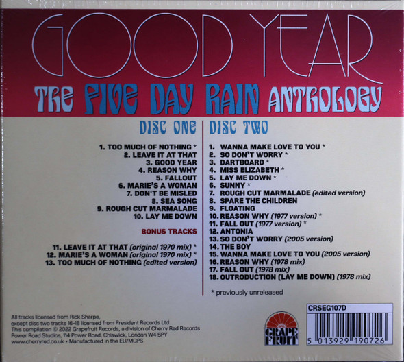 The Five Day Rain - Good Year Anthology  2 cds remastered 31 tracks