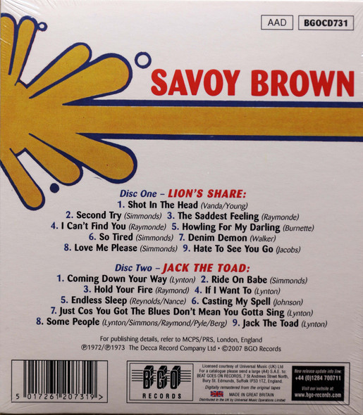 Savoy Brown - Lion's Share/Jack the Toad remastered 2 cds