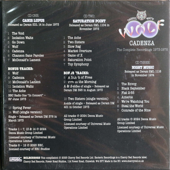 Darryl Way's Wolf: Cadenza - The Complete Recordings, 3CD Box Set