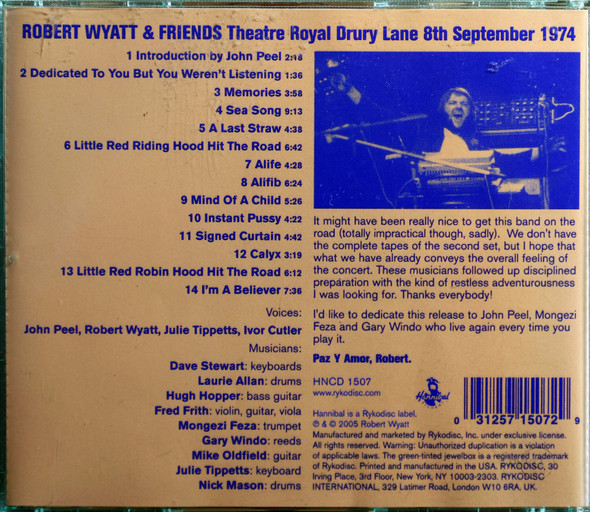 Robert Wyatt & Friends In Concert - Theatre Royal Drury Lane September 8th, 1974  1 copy only
