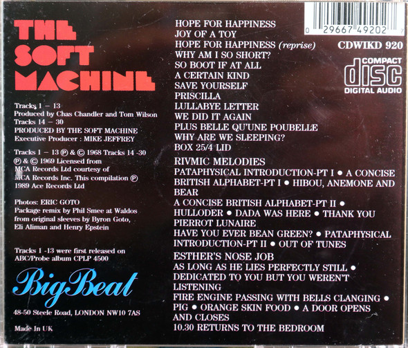 Soft Machine - Vol 1 + Vol 2 on 1 cd  1 copy only Big Beat