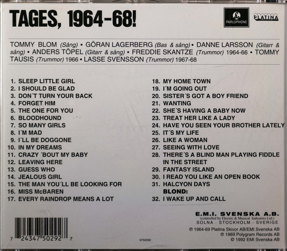 Tages - 1964-1968 1 copy long out of print Swedish pop psych