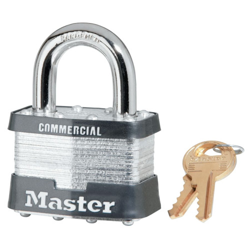 BUY NO. 5 LAMINATED STEEL PADLOCK, 3/8 IN DIA X 15/16 IN W X 1 IN H SHACKLE, SILVER/GRAY, KEYED ALIKE, KEYED 0303 now and SAVE!