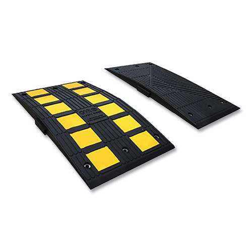 Buy SAFETY RIDER VULCANIZED RUBBER SPEED BUMP, 2 IN H X 19.7 IN W X 35.4 IN L, FEMALE END CAP, BLACK/YELLOW now and SAVE!