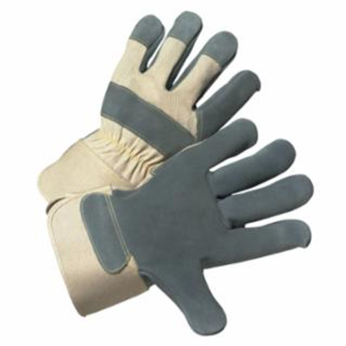Buy LEATHER PALM GLOVES, LARGE, COWHIDE, DUCK CANVAS, GRAY, WHITE now and SAVE!