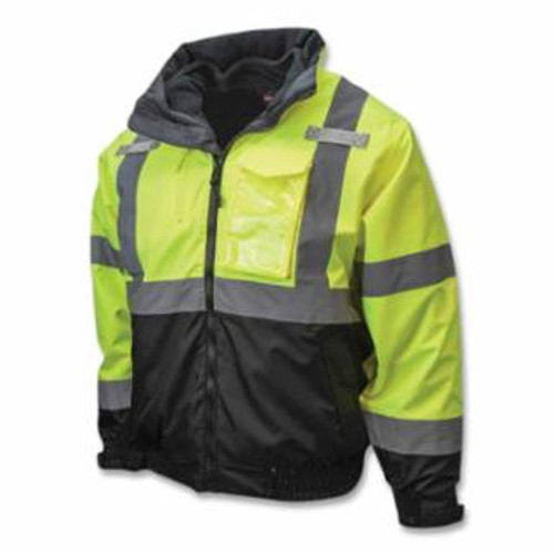Buy SJ210B CLASS 3 THREE-IN-ONE DELUXE HIGH VISIBILITY BOMBER SAFETY JACKET, HI-VIS GREEN, BLACK BOTTOM, 3X now and SAVE!