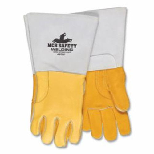 Buy ELKSKIN WELDING GLOVES, LARGE, GOLD PREMIUM/PEARL GRAY, 5 IN GAUNTLET CUFF, FOAM LINED BACK now and SAVE!