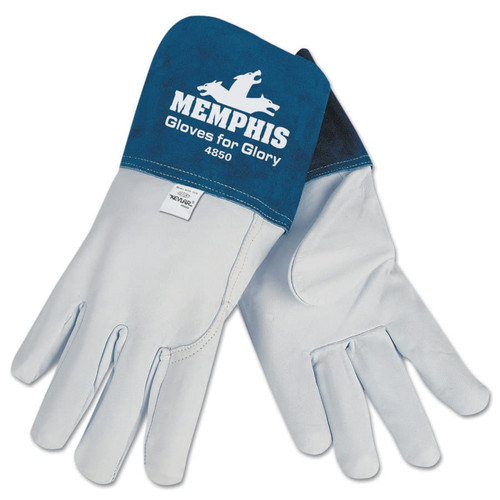 BUY GLOVES FOR GLORY PREMIUM TOP GRAIN GOATSKIN LEATHER WELDING WORK GLOVES, LARGE, BLUE/WHITE, GAUNTLET CUFF now and SAVE!
