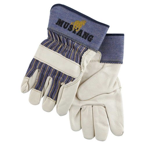 BUY MUSTANG LEATHER PALM GLOVES, FLEECE LINING, GRAIN COWHIDE, X-LARGE, BLUE/CREAM now and SAVE!