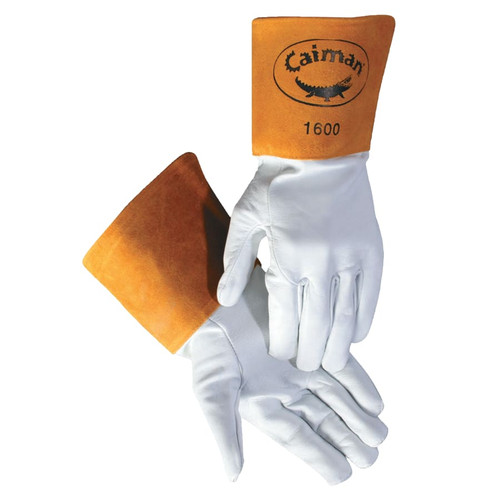 Buy 1600 GOAT GRAIN LEATHER/COWHIDE CUFF UNLINED WELDING GLOVES, LARGE, WHITE/GOLD, GAUNTLET CUFF now and SAVE!
