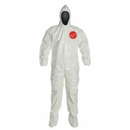 Buy TYCHEM 4000 COVERALL, ATTACHED HOOD AND SOCK, ELASTIC WRISTS, ZIPPER, STORM FLAP, WHITE, 4X-LARGE now and SAVE!