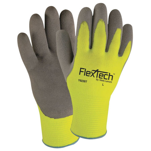 BUY FLEXTECH HI-VISIBILITY KNIT THERMAL GLOVES WITH LATEX PALM, LARGE, GRAY/GREEN now and SAVE!