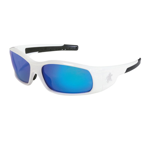 BUY SWAGGER SR1 SERIES SAFETY GLASSES, BLUE DIAMOND MIRROR LENS, WHITE FRAME now and SAVE!