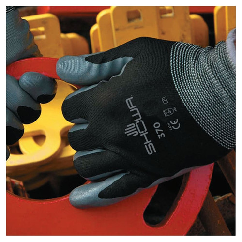 Buy 370B GENERAL PURPOSE NITRILE COATED FINGERS/PALM GLOVES, MEDIUM, BLACK/GRAY now and SAVE!
