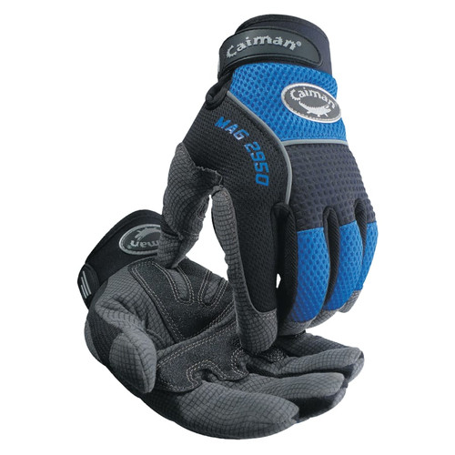 Buy 2950 SYNTHETIC LEATHER PADDED PALM GRIP MECHANICS GLOVES, X-LARGE, BLACK/BLUE/GRAY now and SAVE!